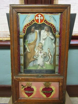 Antique Vintage Catholic Religious Icon Communion Box - The Holy Family - Jesus