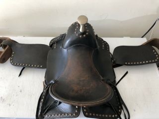 Vintage Western Leather Junior Horse Saddle W/ Wooden Stirrups Tassels