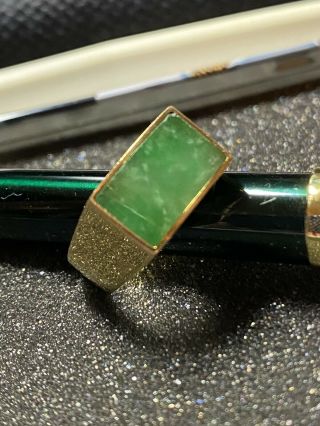 Vintage Green Jade Saddle Ring 14k Gold Men’s Size 12