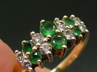 Vintage Solid 18ct 18k Gold Emerald Diamond Ring Uk Size P - O Usa 8 (558)