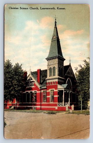 Vintage Postcard Christian Science Church Leavenworth Kansas 1910 A2