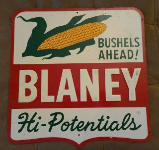 Vintage 1950’s/1960’s Blaney Seed Corn Hi Potentials Embossed Metal Farm Sign