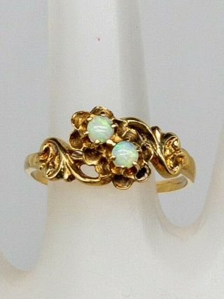 Antique Victorian 1890s.  50ct 2 Natural Opal 14k Yellow Gold Band Ring