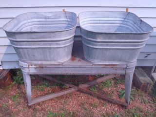 Vintage Galvanized Steel Wash Tubs,  Planter,  Flower Pot,  Home Sink