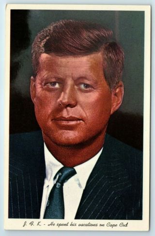 Vintage Postcard President John F Kennedy Jfk Portrait Vacations On Cape Cod
