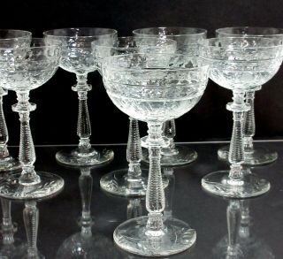 8 Vintage Rock Sharpe Crystal Frontenac 5 5/8 " Liquor Cocktail Glasses Stem 1015