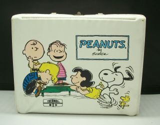 Peanuts Snoopy Linus Lucy White Vinyl Lunch Box By Thermos W/thermos Bottle Vguc