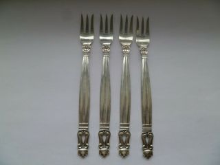 Vintage Georg Jensen Sterling Silver Acorn Pattern Set Of 4 Oysters Forks