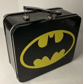 Vintage Batman Tin Metal Lunch Box Dc Comics Wb Shield Rare Black & Yellow Logo
