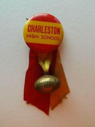 Vintage Charleston High School Football Pin Button 1.  25 " (circa 1940 