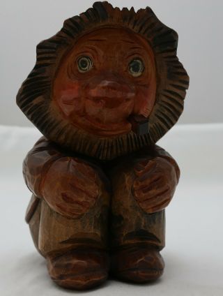 Vintage Anton Sveen Troll - Hand Carved - Squatting With Pipe