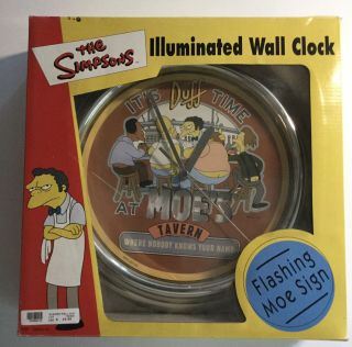 Vintage 2002 Wesco The Simpsons Moe’s Tavern Illuminated Wall Clock Gently