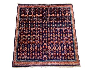 4x5 Square Persan Senneh Hand - Knotted Wool Area Rug Vintage Carpet (4.  3 X 4.  7)