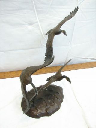 Vintage Jonathon Bronson Bronze Sculpture Autumn Flight Sculpture Geese 1983