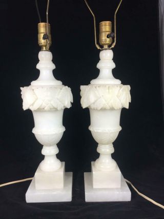 Vintage French Neoclassical Style Alabaster Urn Shape Table Lamps