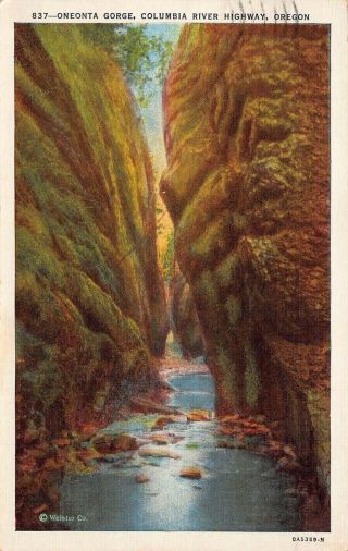 Vtg 1943 Postcard Oneonta Gorge Columbia River Highway Oregon Or Weister / A82