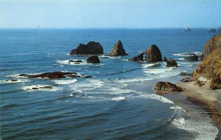 Vtg Postcard Oceanside Beach Pacific Coast Ocean Waves Oregon Or / A55