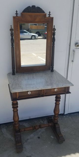 Vintage Victorian Style Marble Top Vanity Table With Tilting Mirror