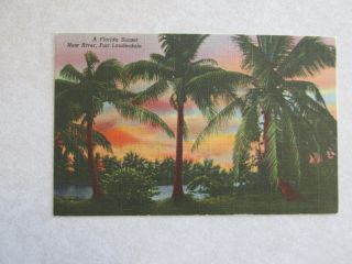 C581 Vintage Postcard Florida Sunset River Fort Lauderdale Fl
