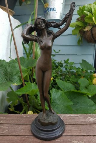 Antique Old Vintage French Bronze Female Sculpture Nude Figure Signed Jean Patou