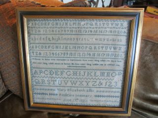 Vintage Antique Dated 1826 Mary Ellis Stitched Early American Sampler In Frame
