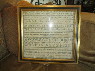 VINTAGE ANTIQUE DATED 1826 MARY ELLIS STITCHED EARLY AMERICAN SAMPLER IN FRAME 3