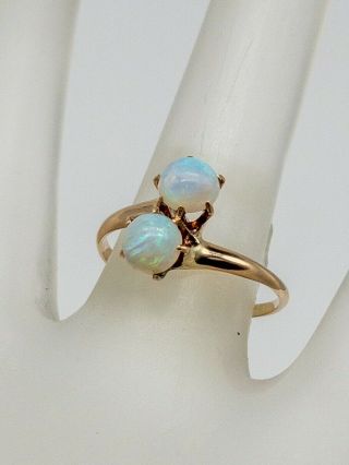 Antique Victorian 1870s 2ct Natural Opal 14k Yellow Gold Bypass Ring