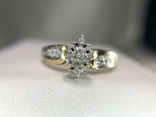 Estate Vintage 10k Yellow Gold Natural Round Diamond Marquise Cluster Ring