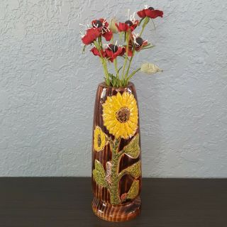 Carl Christiansen Sunflower Vase Folk Art Fish Decoy Wood Carving