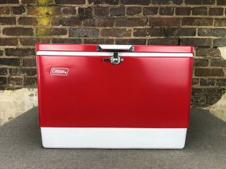 Vintage 1976 Red Metal Coleman Cooler Ice Chest 22 1/2 