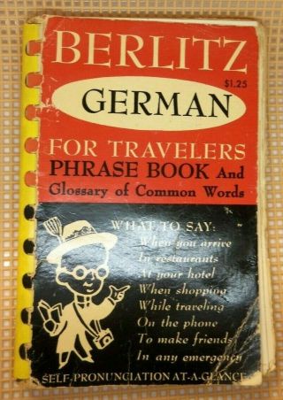 Vintage 1954 Berlitz German For Travelers Phrase Book - Comb Bound Paperback