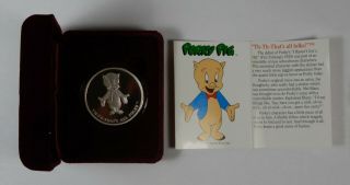 1990 Porky Pig.  999 Silver Proof Thats All Folks Happy Birthday Bugs