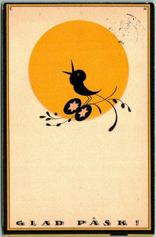 Vintage Sweden Easter Greetings Postcard " Glad Pask " Bird Silhouette 1922 Cancel