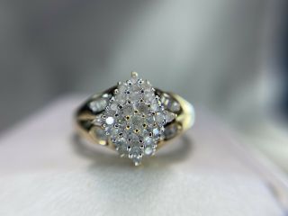 Vintage 10k Yellow Gold Natural Round Baguette Diamond Cocktail Ring 1/4 Ct