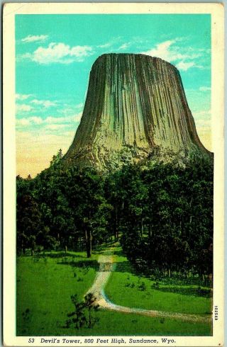 Vintage 1940 Devils Tower Wyoming Postcard Scenic View W/ Devils Tower Cancel