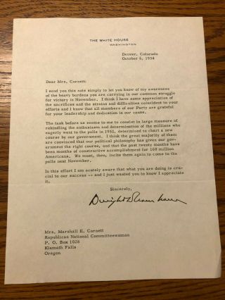 Vintage 10 - 6 - 54 Letter Signed By Dwight D.  Eisenhower On White House Letterhead