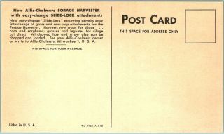 Vintage 1950s ALLIS - CHALMERS Advertising Postcard FORAGE HARVESTER TRACTOR Unuse 2