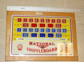 Shuffleboard Vintage Sign Glass Scoreboard Panel In Wood Frame