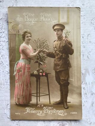 Wwi Romance Love Lady & Soldier Vintage Postcard