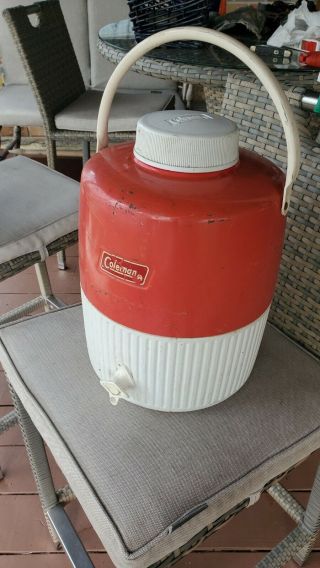 Vintage Coleman 1 Gallon Water Cooler Thermos Jug Red And White Camping
