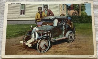 Vintage Postcard Dixie Express Black Americana Pedal Car ? Children Playing