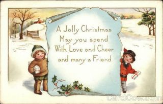Christmas Children 1914 A Jolly Christmas Whitney Postcard 1c Stamp Vintage