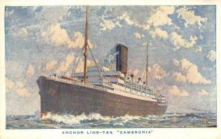 Anchor Line T.  S.  S.  " Cameronia " Steamship C1910s Vintage Postcard