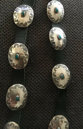 Vintage Native American Sterling Silver Turquoise 13 Piece Concho Belt Hat Band