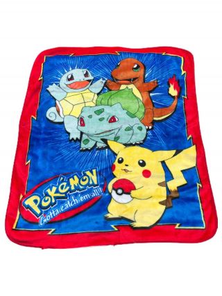Vintage 90s Pokemon Blanket Fleece Charmander,  Pikachu,  Squirtle,  Bulbasaur