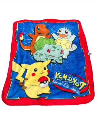 Vintage 90s Pokemon Blanket Fleece Charmander,  Pikachu,  Squirtle,  Bulbasaur 2