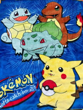 Vintage 90s Pokemon Blanket Fleece Charmander,  Pikachu,  Squirtle,  Bulbasaur 3
