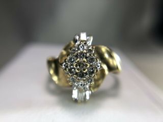 Vintage 10k Yellow Gold Natural Round Baguette Diamond Cocktail Ring 1/2 Ct