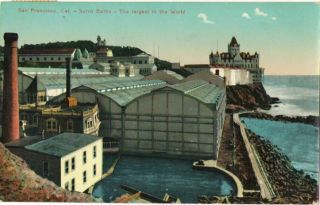 1909 Sutro Bath Houses San Francisco Ca Largest In World Glossy Vintage Postcard