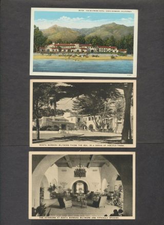 3 Vintage Postcards: Biltmore Hotel,  Santa Barbara,  California Ca - Divided Back